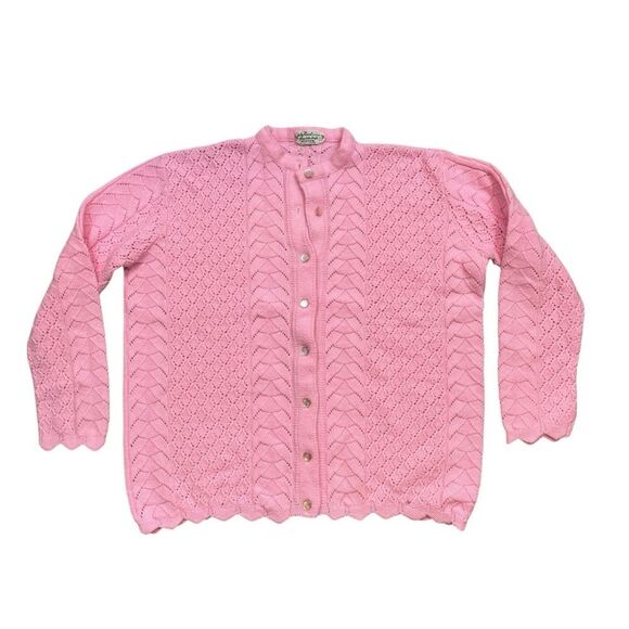 Ladies Vinatge Dolly Mann Wintuck Pink Button‎ Front Cardigan Size Large - Picture 1 of 10